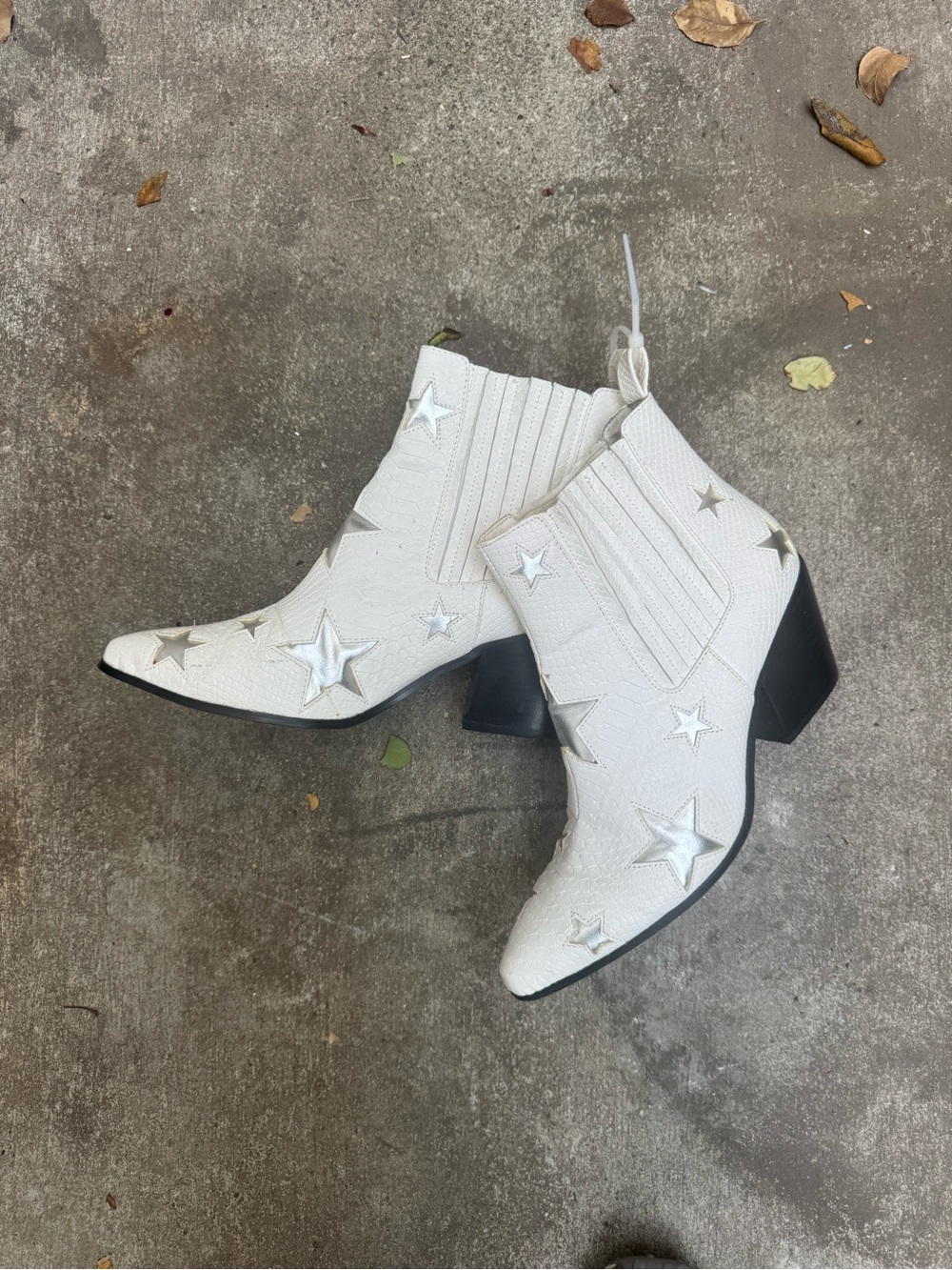 Betsey Johnson White Ankle Boots with Silver Star Accents